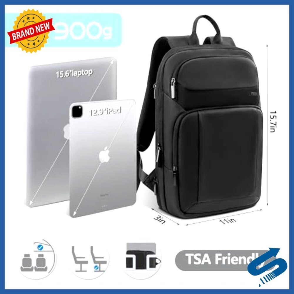 Slim Expandable Travel Laptop Backpack with USB Charging Port Water Resistant - Picture 2 of 6